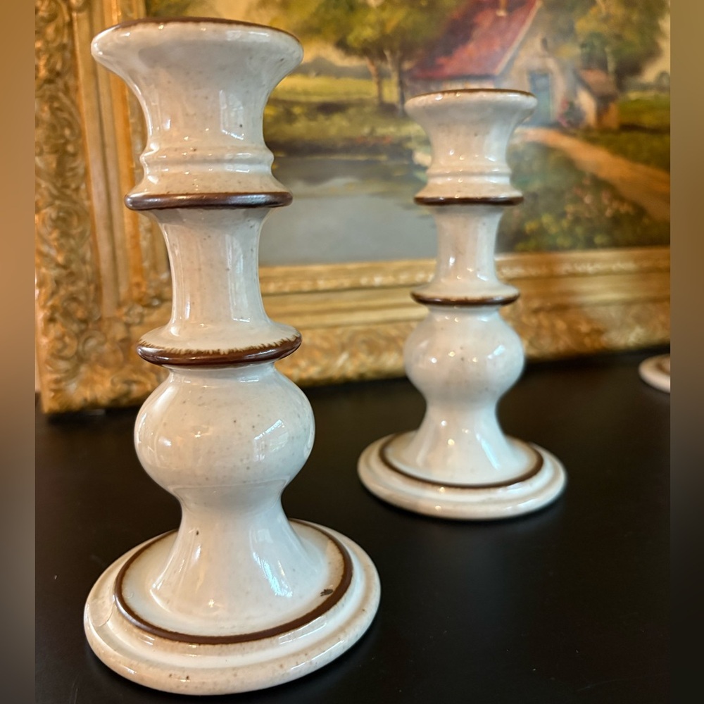 VTG Pair (2) of Medium Dansk Brown Mist Stoneware Candlesticks 6-3/4 in